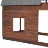 Wood Twin Size House Bunk Bed with Roof, Ladder and 2 Windows - Oak & Smoky Grey