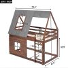 Wood Twin Size House Bunk Bed with Roof, Ladder and 2 Windows - Oak & Smoky Grey