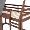 Wood Twin Size House Bunk Bed with Roof, Ladder and 2 Windows - Oak & Smoky Grey
